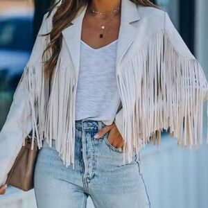 Women's Cream Fringe Jacket